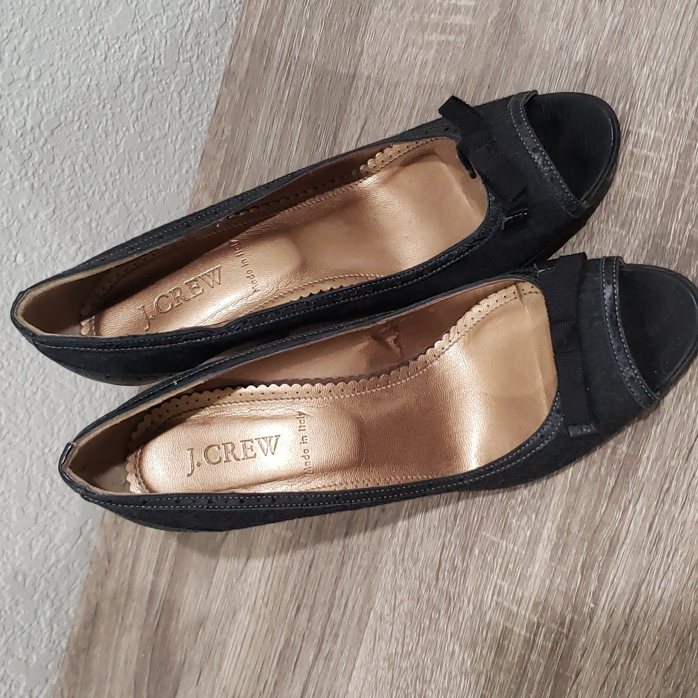 J crew gray suede wedge shoes
